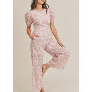 Vici Pink & White Tropical Floral Tie Back Jampsuit